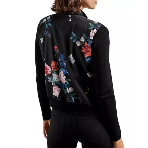 New Ted Baker CHESIEY Sandalwood Black Floral Print Back Open Front Cardigan - Picture 1 of 10